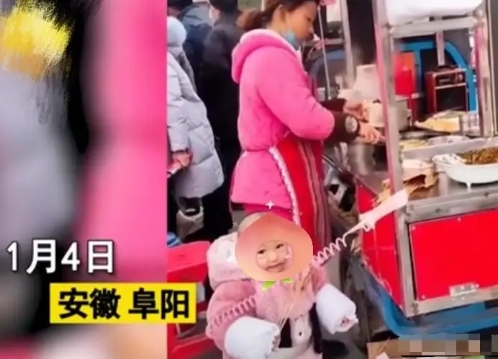 生活不易：殘疾媽媽冷天出攤掙錢(qián)，只能把18月孩子拴在小推車(chē)邊